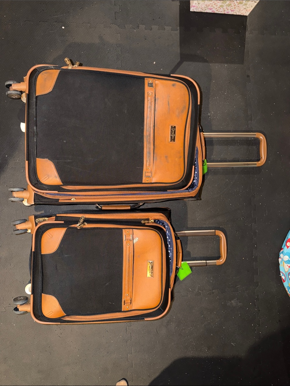 Jessica Simpson Black and Tan Rolling Luggage Set